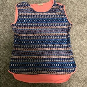 Patterned Sleeveless Top - Blue and Pink